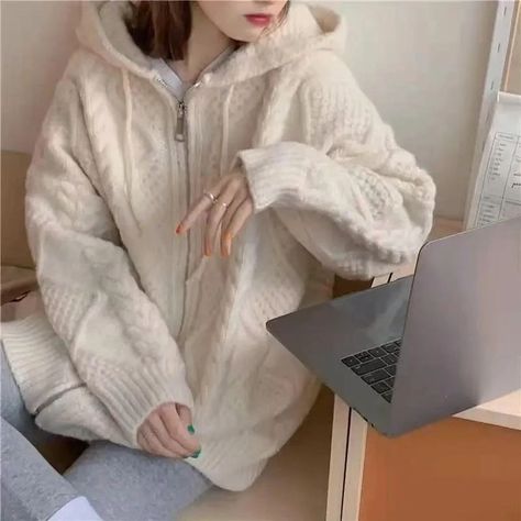 Top On Sale Product Recommendations!;Gidyq Korean Knit Cardigan Hooded Women Fashion Winter Casual Loose Zipper Thick Sweater All Match Female Streetwear Coats New;Original price: PKR 4979.96;Now price: PKR 4979.96;Click&Buy: https://s.click.aliexpress.com/e/_oEIFF9g Zippered Cardigan, Pullover Cardigan, Knitted Hood, Thick Sweaters, Hooded Cardigan, Knitting Women Sweater, Belleza Natural, Streetwear Women, Outfit Casual