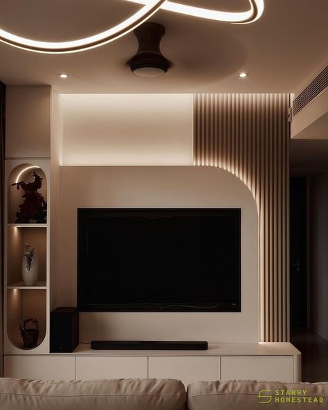 Starry Homestead Pte Ltd (@starryhomestead) • Instagram photos and videos Tv Unit Background Design, Unique Tv Unit Design, Unique Tv Unit, Tv Wall Ideas Modern, Tv Wall Design Luxury, Interior Design Sketchbook, Modern Tv Unit Designs, India House, Natural Vibes