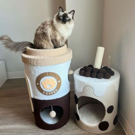 Cute Cat Things, Boba Tea Cup, Cat Boba, Unique Cat Bed, Coffee Boba, Cat Room Decor, Katt Grejer, Cup Cat, Cat Tree House