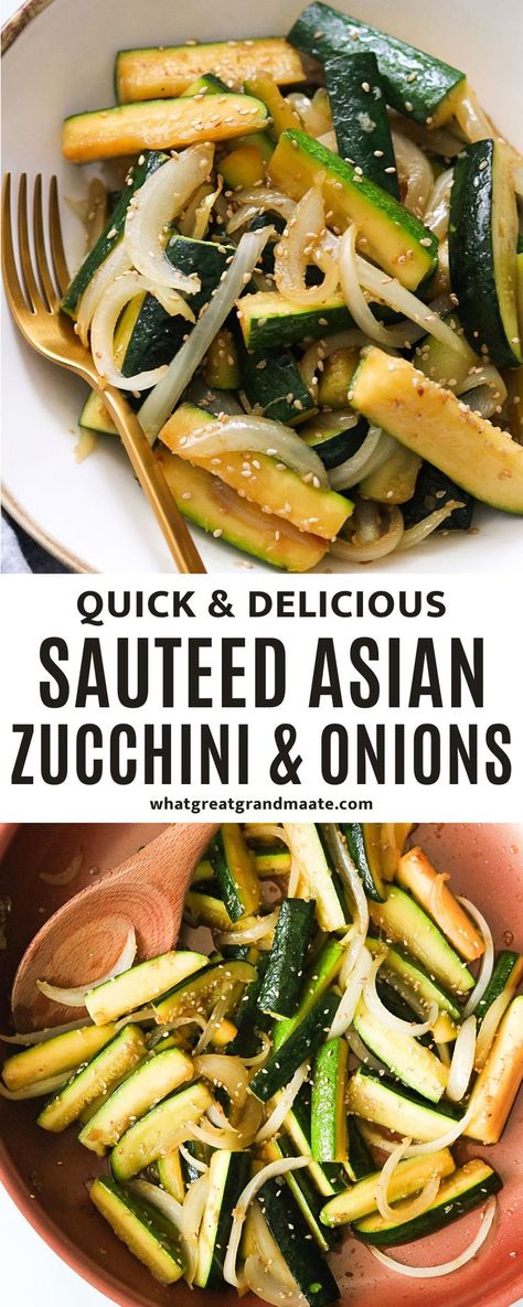 Crunchy tender Asian zucchini and onions that comes together easily and quickly! It's a delicious side dish to any meal, and perfect for busy weeknights. Zucchini And Onions, Sautéed Zucchini, Low Carb Side Dish, Paleo Vegetables, Low Carb Side, Zucchini Side Dishes, Asian Side Dishes, Paleo Side Dishes, Paleo Sides