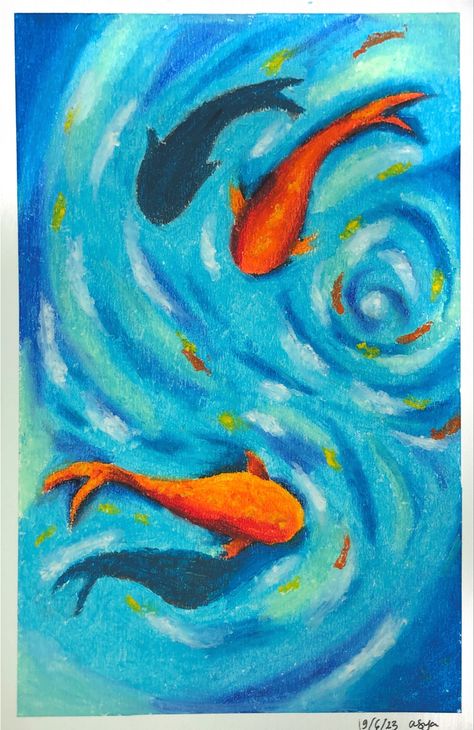 Oils Pastel Drawing, Fish Drawing Oil Pastel, Oil Pastel Art Ideas Easy, What To Draw With Oil Pastels, Oil Pastel Crayon Art, Easy Drawings Colored Pencils, Crayola Crayon Art, Oil Pastel Jellyfish, Painting Ideas Oil Pastels