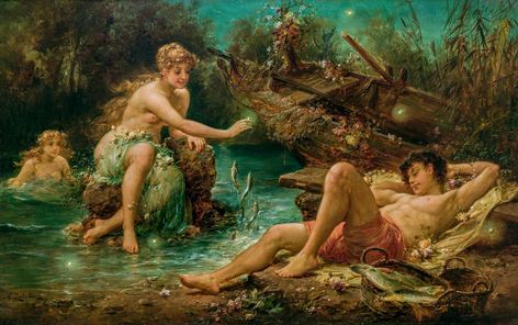 Hans Zatzka | Fisher's Dream | MutualArt Water Nymph, William Adolphe Bouguereau, Rennaissance Art, John William Waterhouse, Water Nymphs, Pierre Auguste Renoir, Pre Raphaelite, Painting Reproductions, Classical Art