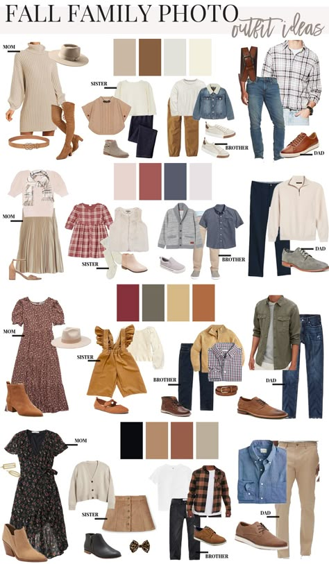 Fall Family Photo Style Guide, Photography Outfit Guide, Late Fall Family Photos Outfit Ideas, Fall Family Pics Outfits Color Combos, Fall Photo Color Palette, Fall Photoshoot Outfits Family 2022, Family Fall Pictures Outfits Neutral, Fall 2022 Family Photo Outfits, October Family Pictures Outfits