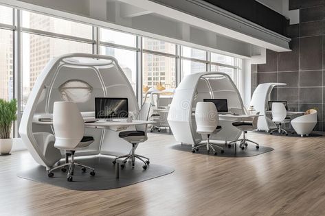 Open office setting with futuristic furniture, advanced technology, and a sleek design royalty free stock images Futuristic Workstation, Futuristic Workspace, Office Futuristic, Futuristic Office Interior, Futuristic Office Design, Futuristic Furniture Design, Futuristic Office, Futuristic Interior Design, Interior Design Classes