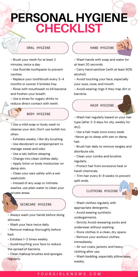 From Head to Toe: The Personal Hygiene Checklist You Didn’t Know You Needed Best Hygiene Routine, Basic Hygiene Checklist, Female Hygiene Routine, Daily Hygiene Checklist, Self Care Checklist Hygiene, Hygenic Tips Feminine, Personal Hygiene Checklist, Hygiene Basics, Hygiene List