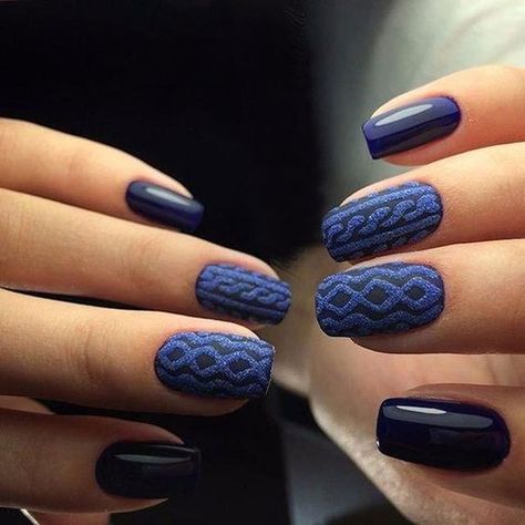 Sweater/Knits Nail Art Ideas Sweater Nails, Best Nail Art Designs, Super Nails, Popular Nails, New Year's Nails, Xmas Nails, Manicure E Pedicure, Blue Nails, Nail Trends