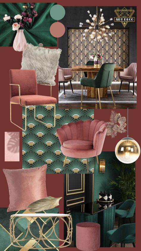 Art Deco Sitting Room Interior Design, 1920s Inspired Decor, Emerald Green Couch Color Schemes, Glam Art Deco Bedroom, Great Gatsby Style Decor Interior Design, 1920 Living Room Ideas, Art Deco Glam Living Room, Gatsby Living Room Interior Design, Art Deco Colour Palette Interiors