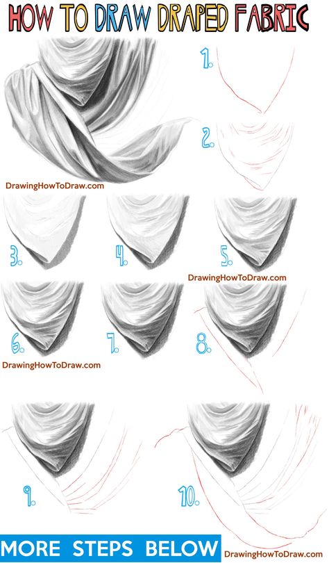 Drapery Drawing Tutorials, How To Draw Sheer Fabric, Fabric Sketch Drawings, How To Draw Fabric Folds, How To Draw Silk, How To Draw Fabric Texture, How To Draw Fabric, Charchol Drawing, Fabric Drawing Tutorial