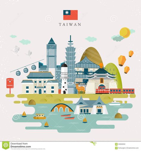 Taiwan Image, Place Branding, Mises En Page Design Graphique, Taiwan Travel, Travel Map, Illustrated Map, Travel Maps, Map Design, Flat Style