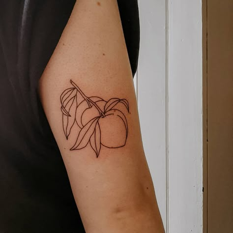 Peach Branch Tattoo, Fem Tattoos, Fruit Tattoos, Peach Branch, Peach Tattoo, Le Tattoo, Stick Poke Tattoo, Fruit Tattoo, Stick Poke