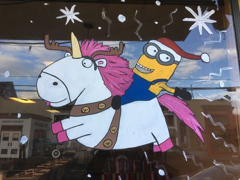 Disney Window Painting, Christmas Minions, Windows Paint, Window Paintings, Minion Christmas, Christmas Window Painting, Christmas Windows, Window Ideas, Christmas Window