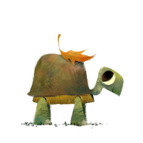 Turtle Character, Tortoise Drawing, Character Cartoon, Turtle Art, Cute Turtles, Fall Leaf, Illustration Character, Love Illustration, Design Visual