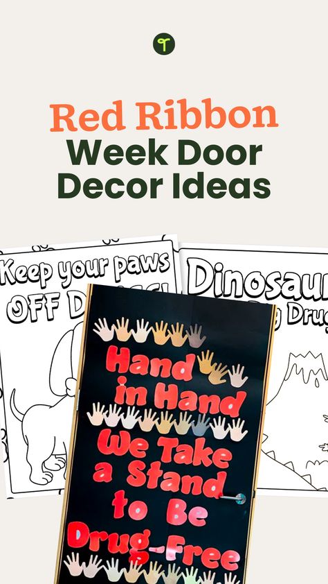 The teachers on the Teach Starter team know decorating your classroom door is a must for Red Ribbon Week, and yet coming up with a brand-new idea year after year can be … a lot. With that in mind, we’ve come up with some of our favorite ways to give your classroom entrance a fresh look and give students in your school a taste of what you’re discussing in the classroom. Red Ribbon Week Door Decorating, Red Ribbon Week Door, Door Decorating Ideas, Door Decor Ideas, Door Decorating Contest, Red Ribbon Week, Organized Teachers, Bulletin Board Borders, 8th Grade Ela