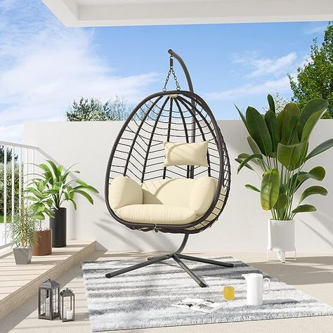 ALAULM is a professional designer and manufacturer of outdoor furniture. We have been committed to providing every customer with patio furniture that is both functional and beautiful. To meet the demand of some customers for comfortable furniture, we have launched this sturdy and pretty egg chair. Product Highlights: Sturdy Construction Comfortable Cushion swinging design Rattan Hanging Chair, Bedroom Cream, Hanging Chair With Stand, Sleeping Cots, Swing Chair Outdoor, Balcony Bedroom, Cream Kitchen, Hanging Egg Chair, Patio Balcony