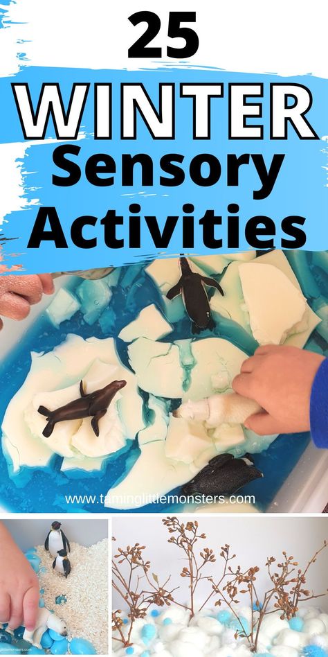 Winter Toddler Sensory Activities, Easy Winter Sensory Bins, Easy Sensory Activities Preschool, Easy Toddler Sensory Activities, Winter Crafts For Toddlers Easy, Winter Sensory Activities For Toddlers, Sensory Play Ideas Preschool, Winter Animal Activities For Toddlers, Winter Themed Activities For Toddlers