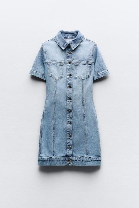 Z1975 DENIM MINI DRESS - Mid-blue | ZARA United States Casual Mini Dress, Outfit Zara, Denim Mini Dress, Mini Dress Casual, Mid Dresses, Women Outfit, Denim Mini, Casual Denim, Zara United States