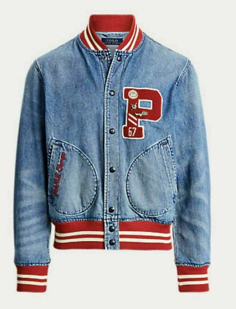 Ralph Lauren Jacket, Ralph Lauren Denim, Letterman Jacket, Baseball Jacket, Blue Jacket, Polo Ralph Lauren Mens, Ralph Lauren Men, Mens Denim, Jeans Denim