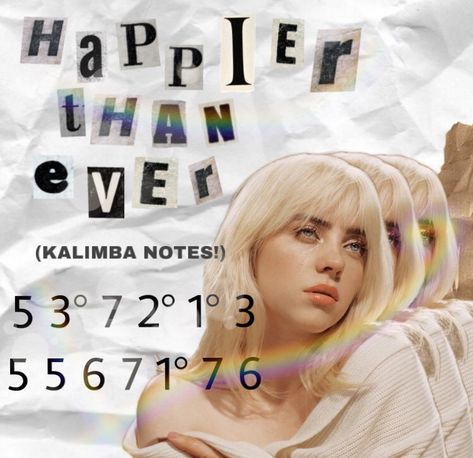 #billieeilish #kalimba #happierthanever #billie Kalimba Billie Eilish, Lana Del Rey Kalimba, 7 Key Kalimba Songs, Kalimba 8 Key Songs, Keylimba Note, Kalimba Notes Songs, Kalimba Sheet Music, Piano Letters Songs, Kalimba Songs