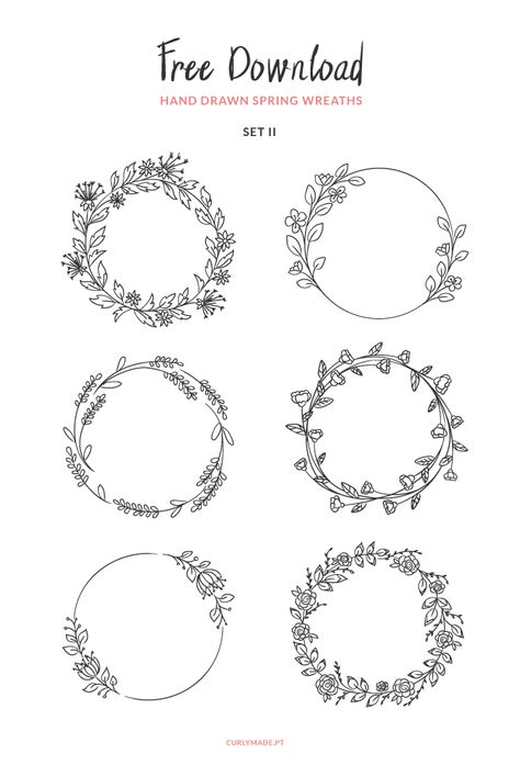 Download: Hand Drawn Spring Wreaths  – Scrap Booking Idee Cricut, Wreath Drawing, Spring Wreaths, Pola Sulam, Embroidery Patterns Free, 자수 디자인, Cricut Creations, Journal Doodles, Cricut Projects Vinyl