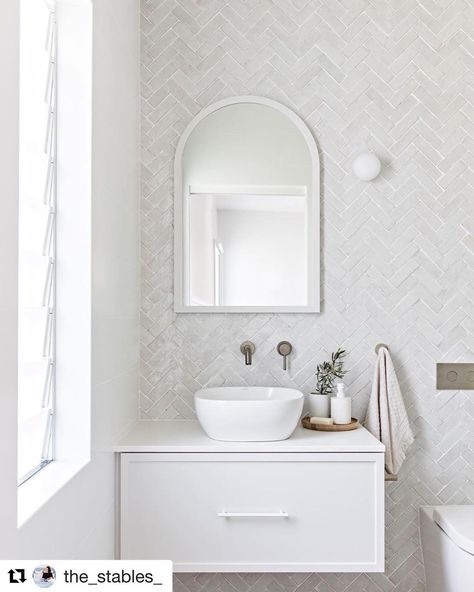 Cape Beach House on Instagram: “I can’t believe a bathroom can be this pretty! Special thanks to our incredible tiler Jason who did an incredible job laying these…” Beach House Bedding, Design Blogs, Beach House Interior, Bathroom Renos, Laundry In Bathroom, Cheap Decor, House And Home Magazine, White Bathroom, Cheap Home Decor