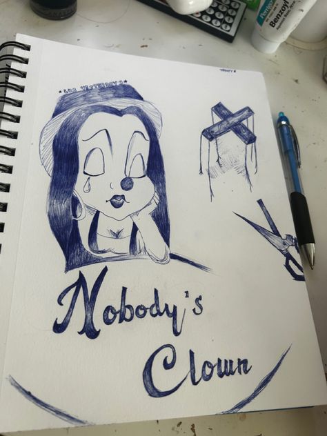 Chicana Clown Drawing, Nobodys Clown Drawing, Drawing Ideas Mexican, Easy Chicano Art, Chicano Handwriting, Clown Drawing Chicano, Nobodys Clown, Cholo Drawing Easy, Los Yesterdays