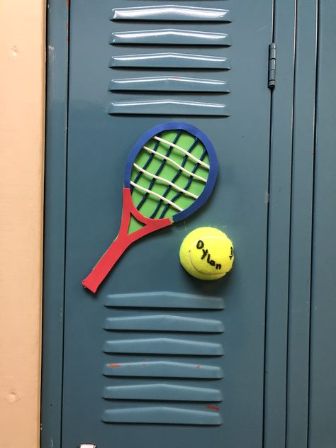 Tennis Locker Decorations, Tennis Signs High School, Tennis Installation, Tennis Racket Picture Frame, Vintage Tennis Racket Decor Wall Art, Tennis Decorations, Locker Decorations, School Fundraisers, Tennis Ball