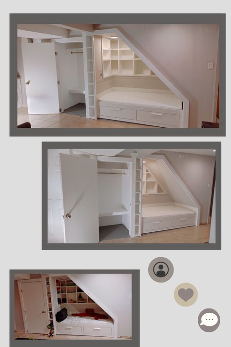 Under Stair Bedroom, Twin Bed Under Stairs, Secret Reading Nook, Book Nook Under Stairs, Under Stair Reading Nook, Closet Turned Into Reading Nook, Daybed Nook, Under Stairs Reading Nook, Nook Under The Stairs