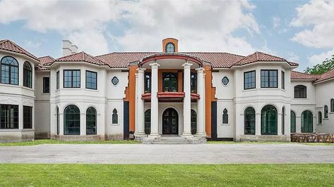 Texas Mansions, Paneled Library, Double Staircase, Mediterranean Style Home, Texas Photo, Acres Of Land, Mega Mansions, Safe Room, Million Dollar Homes