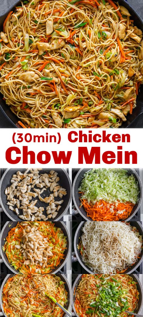 Chow Mein Recipe, Homemade Chinese Food, Chicken Chow Mein, Chinese Cooking Recipes, Easy Chinese Recipes, Chow Mein, Chinese Cooking, Chicken Dishes Recipes, Chinese Recipes