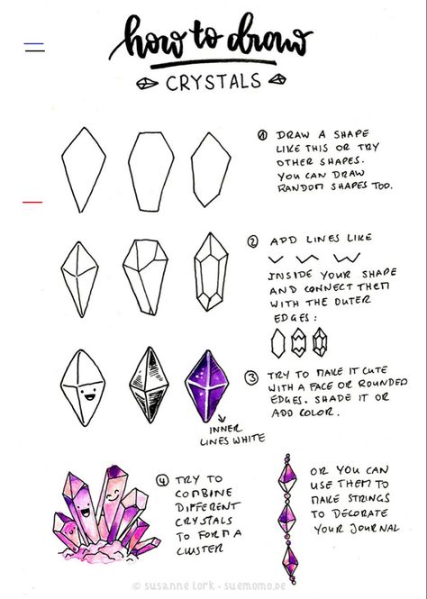 Crystal Doodles, Draw Crystals, Chameleon Markers, Crystals Art Drawing, How To Doodle, Doodle Cute, Crystal Drawing, Bullet Journal Doodles, Journal Doodles