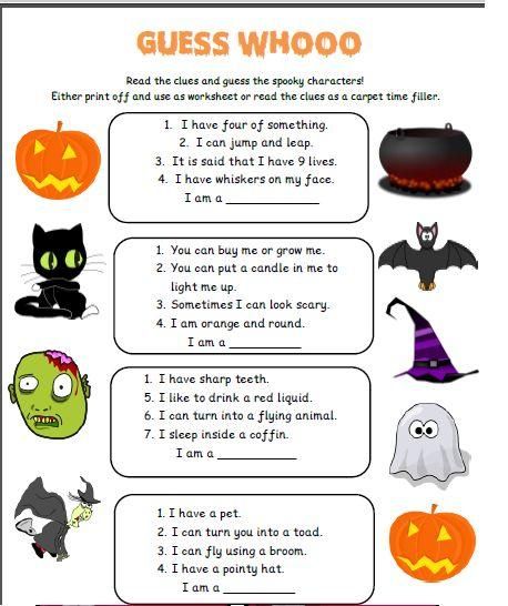 Guess Who Halloween, Middle School Halloween Activities, Little Activities, Halloween Worksheet, Halloween Activity Sheets, Halloween Quiz, Halloween Bingo, Halloween Worksheets, Halloween Kunst