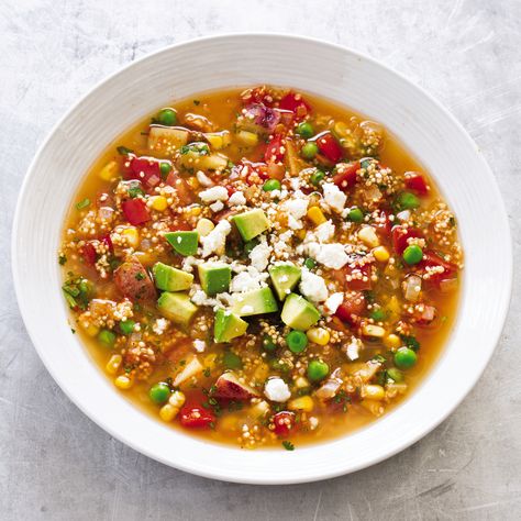 Quinoa and Vegetable Stew ATK  Could this be the Eden Alley broth?  Swap another grain for the Quinoa? Quinoa Stew, Slow Cooker Quinoa, High Protein Vegetables, Vegetable Stew Recipe, Vegetarian Stew, Cilantro Recipes, Vegetarian Quinoa, Chickpea Stew, America's Test Kitchen Recipes