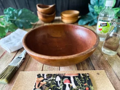 Easy DIY Method for Bleaching Wooden Bowls | ehow Painted Wooden Bowls Diy, Making A Wooden Bowl, Can You Condition Wooden Bread Bowl, Decoupage Wooden Bowl, Custom Wood Bowl, Wooden Bowls Diy, Gold Leaf Furniture, Pine Shelves, Wood Salad Bowls