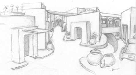 Multi Point Perspective | Multipoint Perspective Study by Axleman2000 Multipoint Perspective Drawing, Multiple Point Perspective, 2 Point Perspective Drawing Village, 3point Perspective Drawing Building, Multi Point Perspective, Two Vanishing Point Perspective, Basic Perspective, Dexter Dalwood, Perspective Study