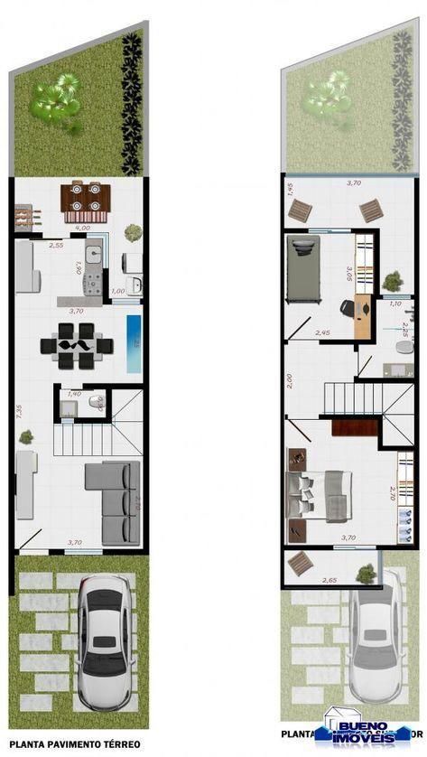 Apartment Elevation, Elevation Ideas, Narrow House Designs, Narrow House Plans, Modern Small House Design, Duplex House Plans, Home Design Floor Plans, Narrow House, Tiny House Floor Plans