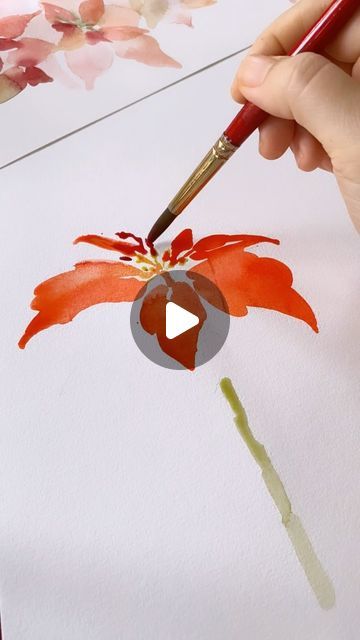 F a r a h on Instagram: "Painting Poinsettia 🥰

I tried many ways on painting this one but I find that sketching it first works for me. I dont necessarily draw before but a litttle bit of guidance helps me to paint structured flowers like this loosely; better. 

In my latest ebook ‘Daily Watercolor Practice: Flowers and Plant’, I shared steps in breaking down and identifying basic shapes in sketching your flowers before painting it. You can get your copy at @paintstobrushesshop or send me a message to know more!

Head to my Stories to see some of the other ways I painted this flower and maybe it could give you an idea if you’re planning to paint this flower too. Tag/share with someone who will love this!

#watercolor #poinsettia #watercolorflower #watercolorpainting
©️paintstobrushes" Christmas Flowers Painting, Poinsettias Painting, Watercolor Poinsettia Tutorial, Poinsettia Flower Drawing, Watercolor And Ink Flowers, Poinsettia Painting, Poinsettia Watercolor, Watercolor Poinsettia, Watercolor Practice