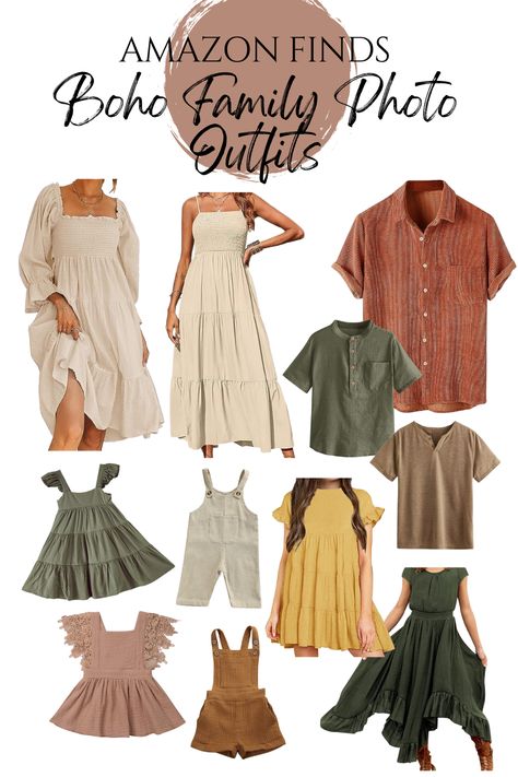 Family Photo Outfits Boho from Amazon Boho Neutral Outfit Ideas, Boho Family Outfits, Western Spring Family Pictures, Family Photo Outfits Boho, Family Of 4 Photo Outfits, Boho Fall Family Photos, Amazon Family Photo Outfits, Plus Size Family Photo Outfits, Boho Family Pictures Outfits