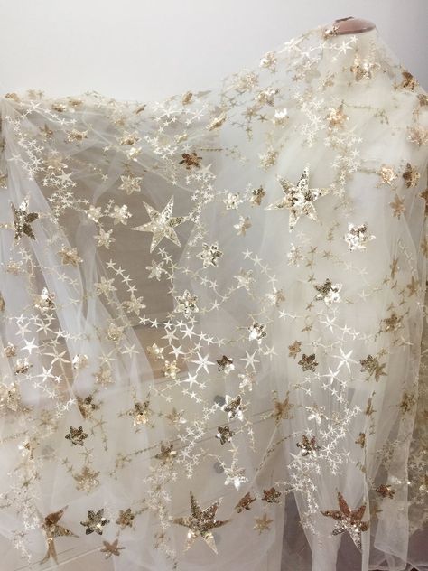 Top quality 3D gold sequin star embroidery lace fabric in | Etsy Diy Prom Dress, Diy Prom, Tulle Embroidery, Lace Diy, Lace Evening Gowns, Fabric Diy, Embroidered Lace Fabric, Bridal Fabric, Garment Fabric