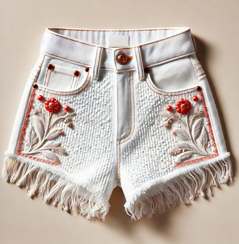 Embroidered High-waisted Shorts For Summer, Summer Embroidered Beach Shorts, Floral Embroidered Denim Shorts, Floral Embroidered Beach Shorts, Floral Embroidery Denim Cutoff Shorts, Summer Designs, Fashion Bottoms, Shorts Outfit, Painted Denim