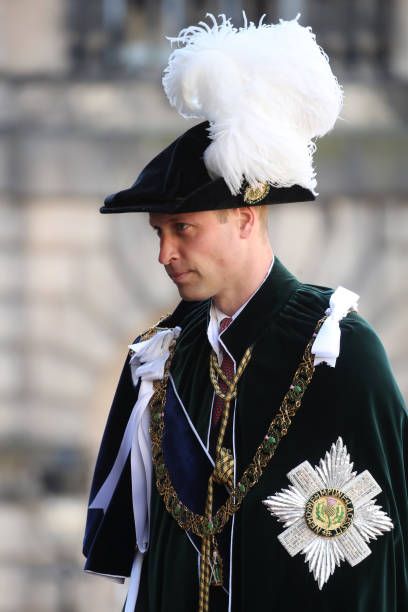 Prince William, Duke of Cambridge wore a ceremonial robe and feathered hat as he attended the service in Edinburgh. Order Of The Garter, St Giles, Isabel Ii, Duke Of Cambridge, Duchess Of Cornwall, William And Kate, Prince William And Kate, Prince Charles, Prince Of Wales