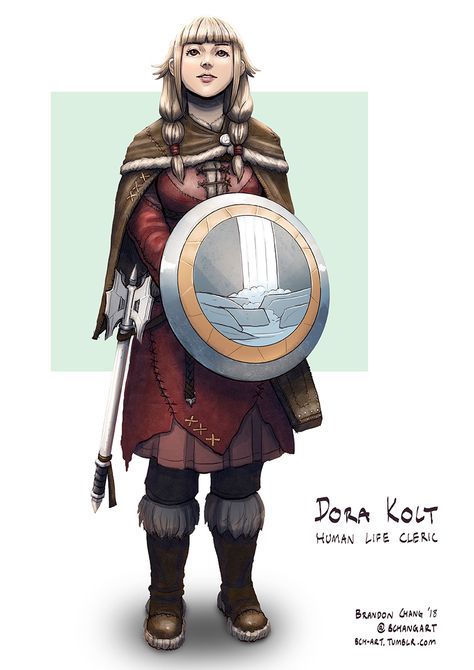 C: Dora Kolt, Human Life Cleric of Eldath by bchart Life Cleric, Medium Armor, Dungeons And Dragons Characters, Fantasy Warrior, Fantasy Rpg, Fantasy Inspiration, Character Creation, Dnd Characters, Character Portraits