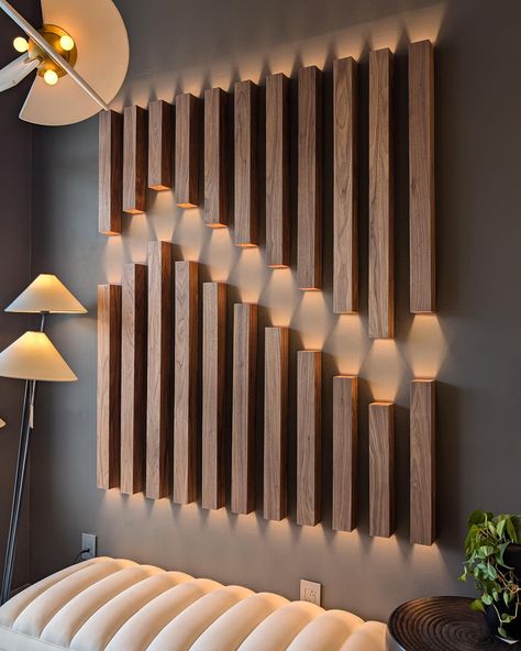 We love this dramatic installation of our Linea wall sconces in Austin, TX. Whether for residential or commercial applications, these are perfection! @richardalanassociates @lightsfantasticpro_austin . #accordlighting #accordiluminacao #design #walllamp #decorative #woodlighting #lightdesign #organiclighting Extrusion Design, Aluminum Extrusion Design, Barnwood Wall Art, Organic Lighting, Wall Partition Design, Black Living Room Decor, Wall Partition, Barnwood Wall, Black Living Room