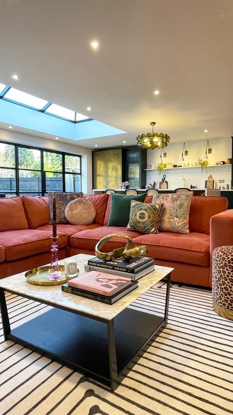 CHOOSING A SOFA WITH ROCKETT ST GEORGE — HOUSE LUST Rocket St George, Ground Floor Extension, Colourful Kitchens, Pink Lounge, Rockett St George, Velvet Loveseat, Pink Sofa, Small Sofa, Creative Colour