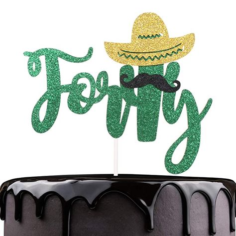 Fiesta 40th Birthday Cake Topper - Green Glitter Sombrero Mustache Forty Days Wedding Anniversary Supplies - Slaying Dirty 40 - Mexican Summer Fiesta Party Decoration: Amazon.com: Grocery & Gourmet Food Summer Fiesta Party, Happy 40th Birthday Cake, 40th Birthday Themes, Mexican Summer, 40th Birthday Cake Topper, 40th Bday Ideas, 40th Birthday Cake, 40th Birthday Party Decorations, Mexican Fiesta Party