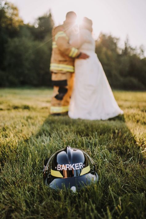 Firefighter Proposal Ideas, Fire Dept Engagement Pictures, Fireman Engagement Photos, Fire Fighter Engagement Photos Ideas, Wedding Photo Ideas Firefighter, Fire Truck Wedding Photos, Fire Department Engagement Photos, Firefighter Wedding Photos, Firefighter Wedding