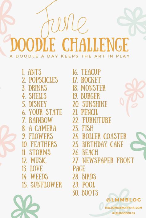 June Doodle Challenge, 5 Minute Drawing Challenge, June Drawing Challenge 2024, May Art Prompts, Sketchbook Daily Drawing Challenge, June Crochet Challenge, Sketch Challenge For Beginners, Beginner Drawing Prompts, Daily Creativity Challenge