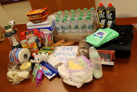 A home survival kit and emergency food and water supply are essential during disasters, or extended power outages that leave you confined to your home. Items to include: a portable radio, flashlights and extra batteries, a manual can and bottle opener, a first aid kit with medications, a seven-day supply of non-perishable foods, and water -- minimum one gallon per person per day: http://hwnelec.co/ZvZJc. #BePrepared #EmergencyPreparedness #Safety Home Survival Kit, Home Survival, Emergency Go Bag, Medicine Kit, Non Perishable Foods, Emergency Food Supply, Safety Kit, Portable Radio, Emergency Food