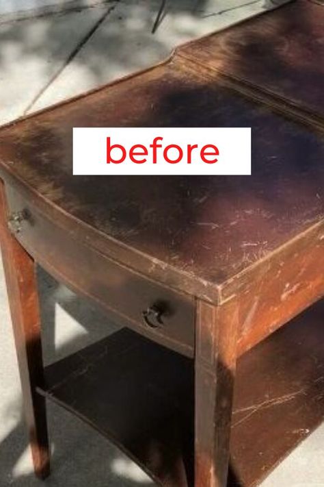 Refurbish Side Table, Night Stand Upcycle, Upcycled Side Table Ideas, Painting Side Tables Ideas, Upcycle End Table, Upcycle Nightstand Diy, Refurbished Side Table Ideas, Side Table Flip Ideas, Painted Tables Ideas Wood Furniture