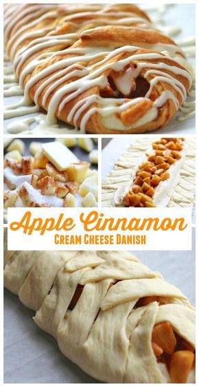 Apple Cinnamon Cream Cheese Danish - great for fall breakfast. Apple Cream Cheese Turnovers, Apple Cream Cheese Crescent Rolls, Fall Danish Recipe, Breakfast Casserole Cream Cheese, Fall Danish, Apple Cinnamon Cream Cheese, Cresant Rolls, Danish Breakfast, Danish Heart