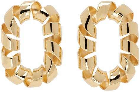 Pair of drop earrings in gold-tone brass. · Twisted detailing at face · Post-stud fastening · H1.75 x W1 Supplier color: Gold Twist Earrings, Paco Rabanne, Accessories Earrings, Jewelry Collection, Gold Tones, Jewelry Earrings, Fashion Jewelry, Fashion Accessories, Twist